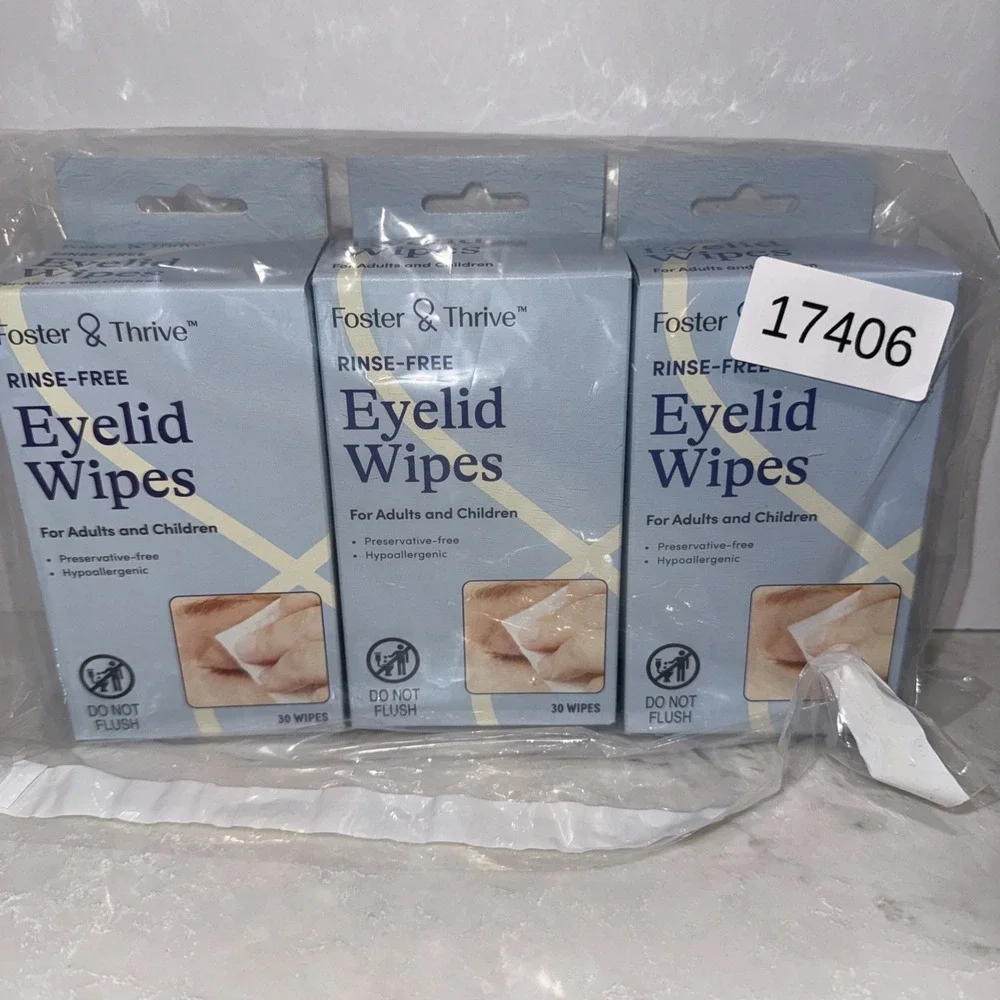 3- Foster & Thrive Rinse Free Eyelid Hypoallergenic 30 Count Boxes Total 3 Boxes